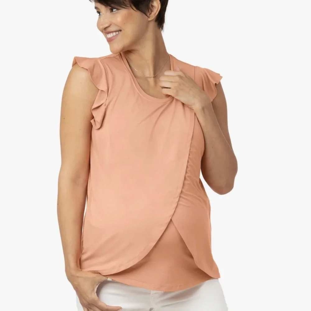 Kindred‎ Bravely Women's Orange Ruffle Sleeve Maternity and Nursing Top Sz M